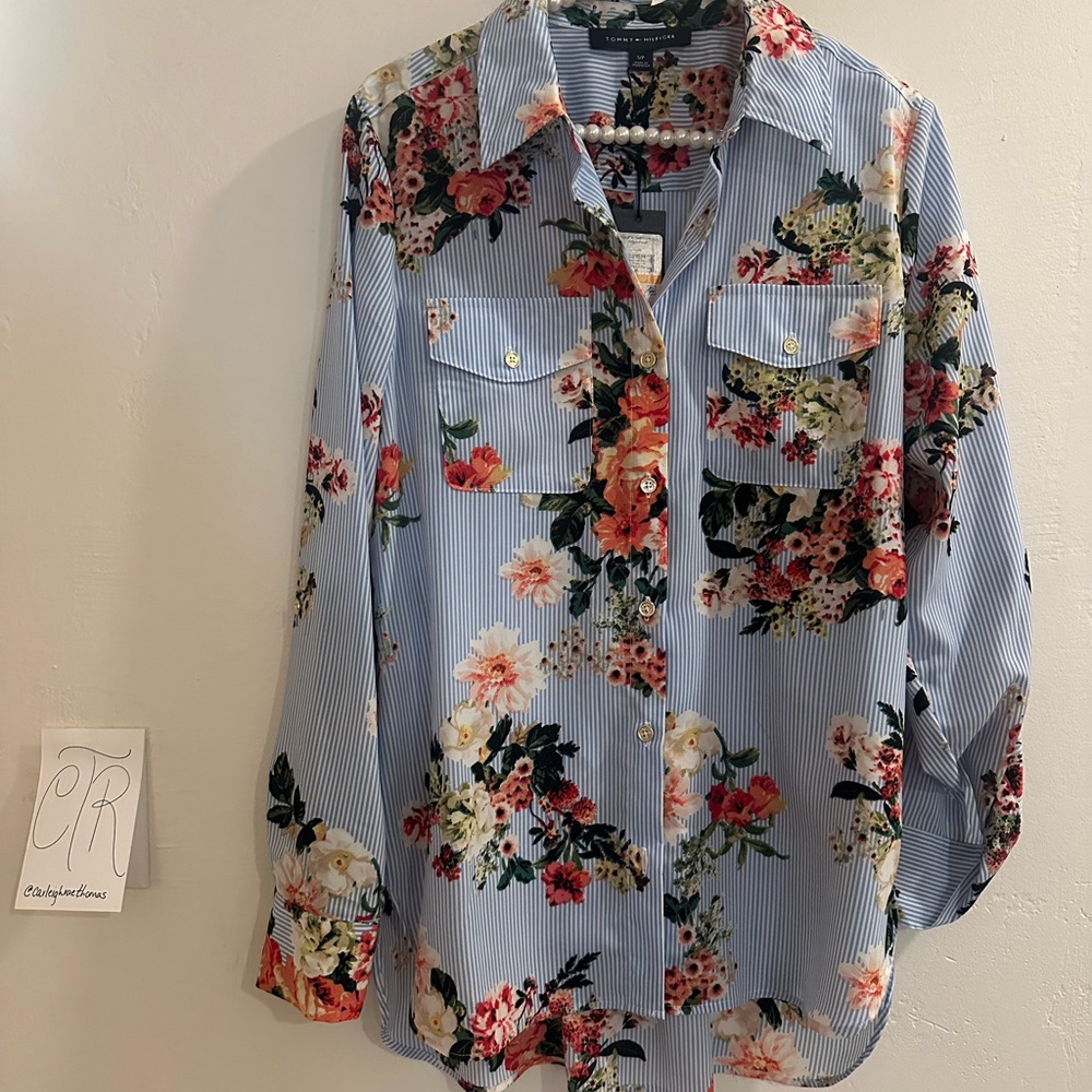 Tommy Hilfiger Floral Striped Blouse - Blue and Red